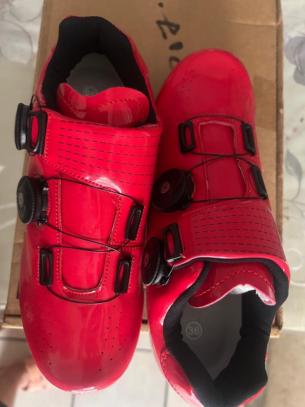Kids Red Cycling Shoes with Dial Closure